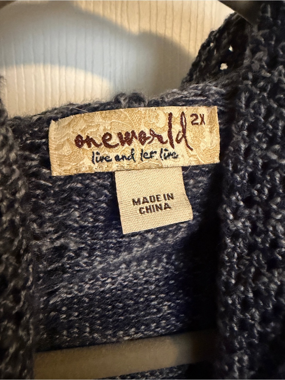 One World Blue Hooded Open Knit Boho Cardigan Sweater 2X Mountain Boho - Picture 5 of 9